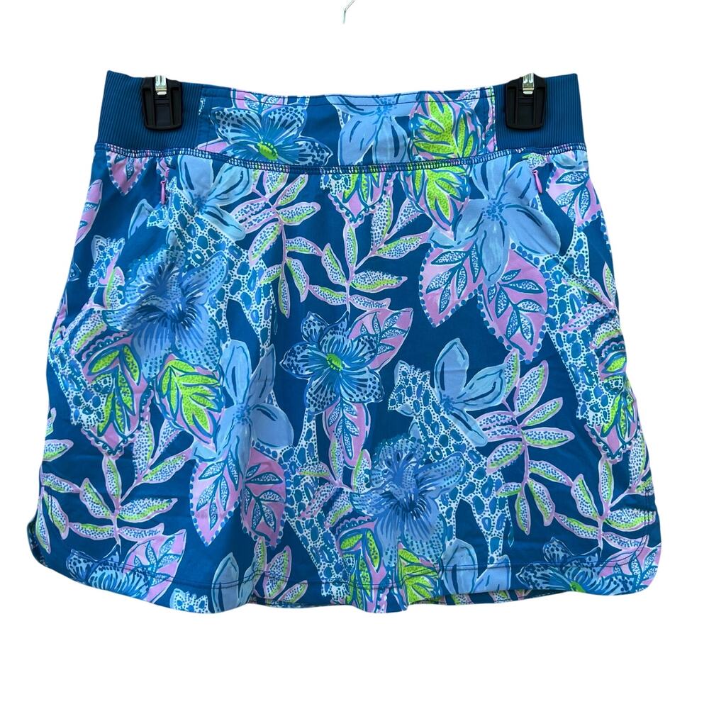 Lilly Pulitzer Navy Floral Skort with Pink & Lime Leaves